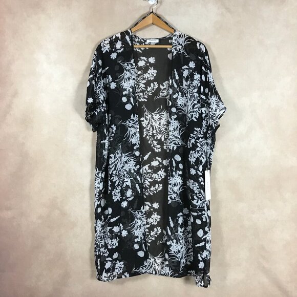 CALVIN KLEIN Black/White Floral Chiffon Cover-up Kimono NWT 4 - Picture 8 of 16